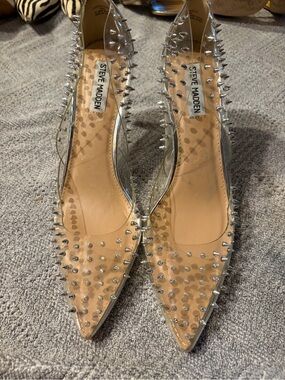 Steve Madden Clear Pointed Flats with Silver Spikes